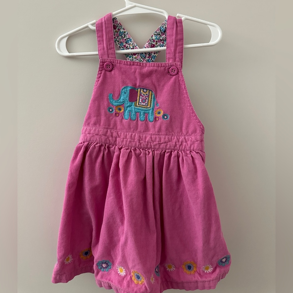 Pink Corduroy Dress with Elephant Embroidery